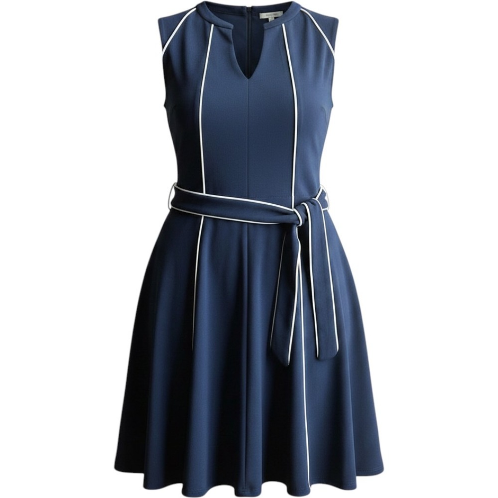 Maggy London Contrast Piped Belted Midi Dress Sz 16W